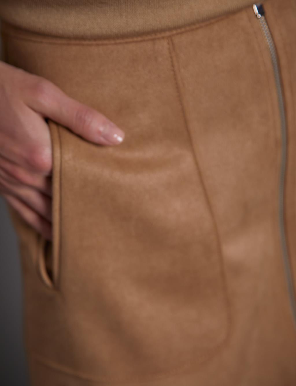 Zippered Suede Skirt Mink