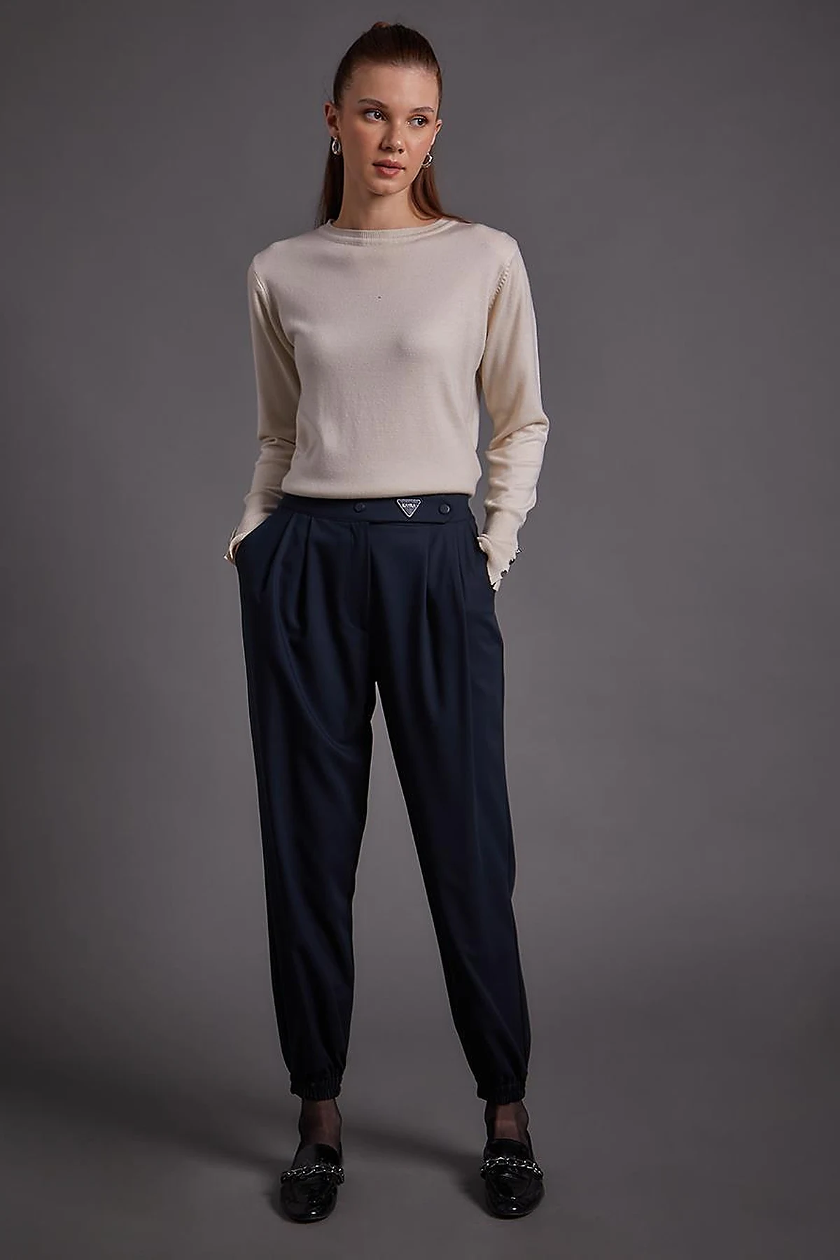 Beli Lastikli Jogger Pantolon Koyu Lacivert
