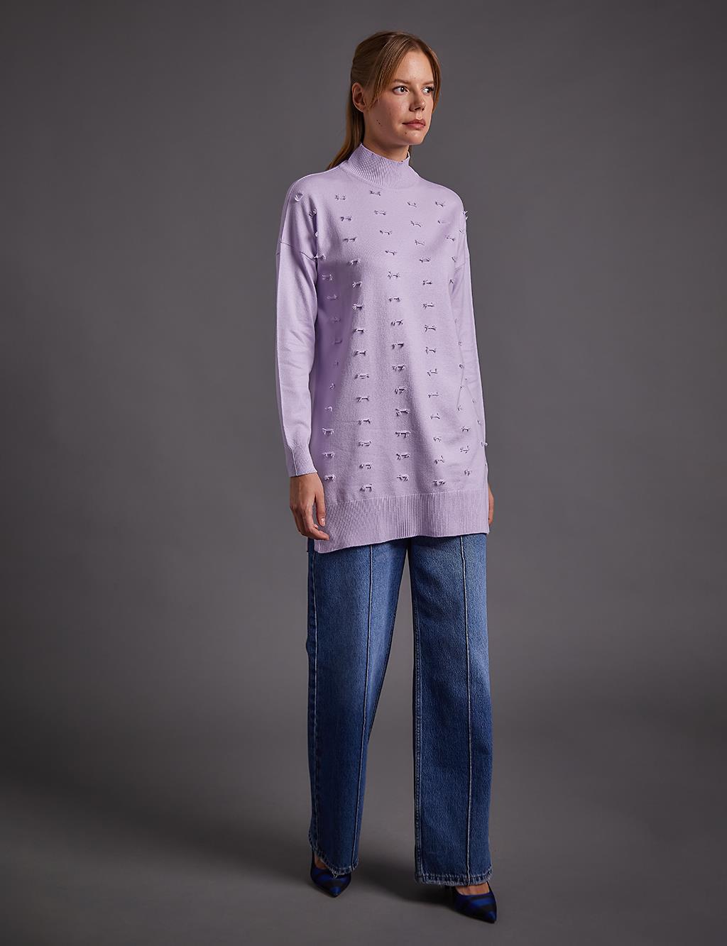 Decorative Tassel Knitwear Tunic Lilac