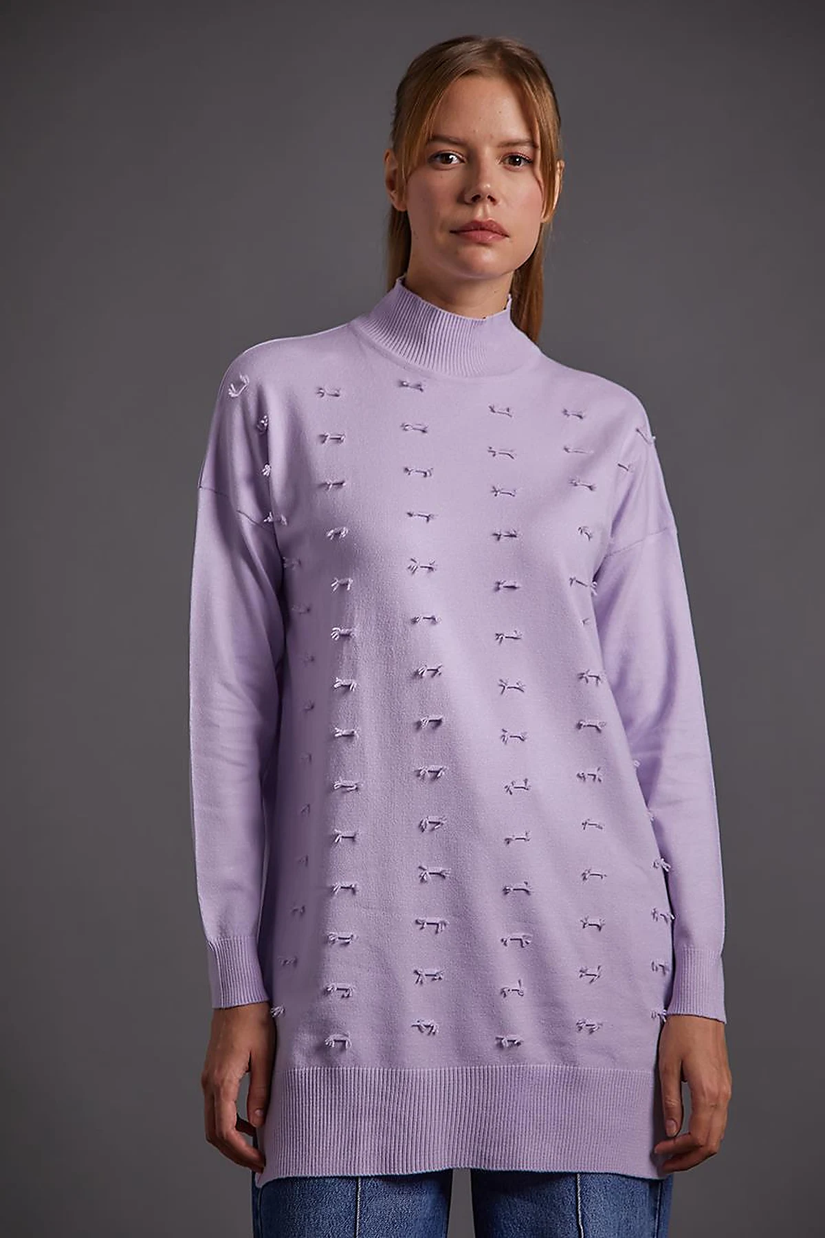 Decorative Tassel Knitwear Tunic Lilac