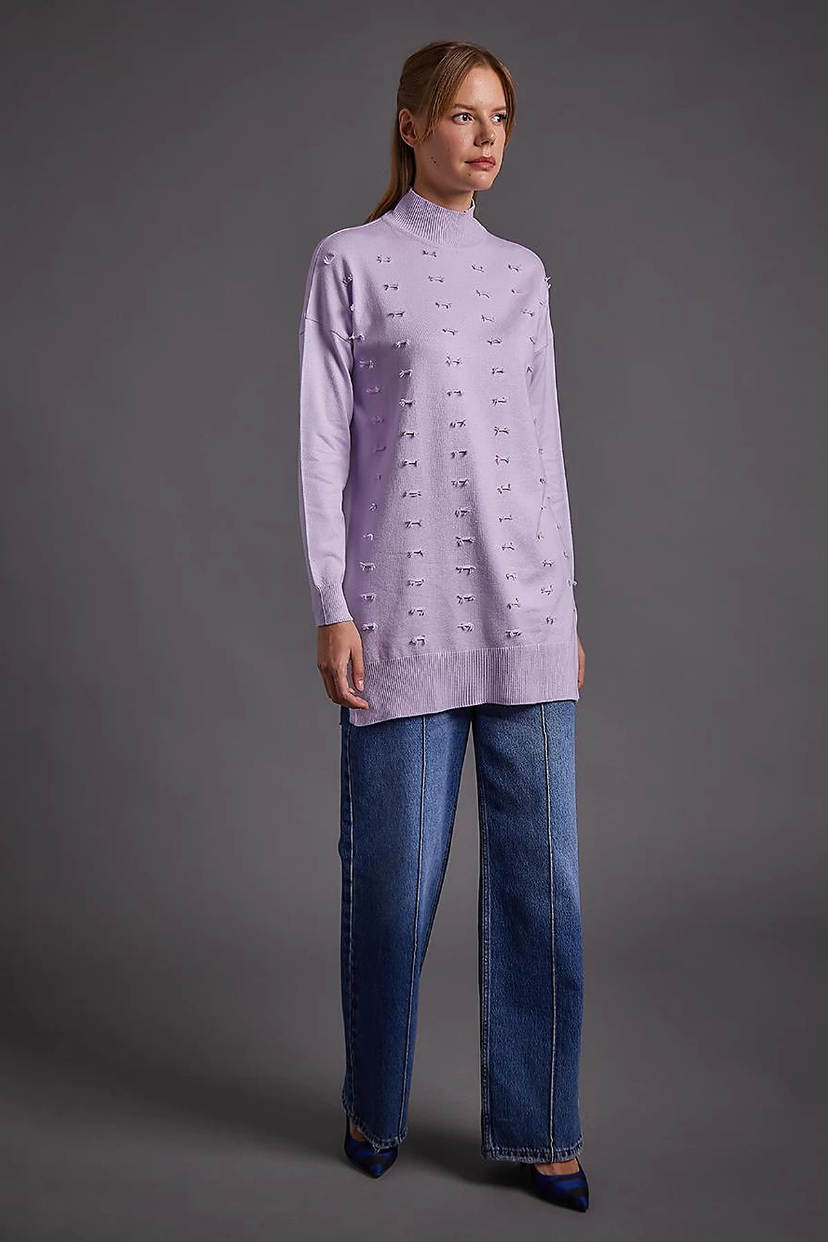 Decorative Tassel Knitwear Tunic Lilac