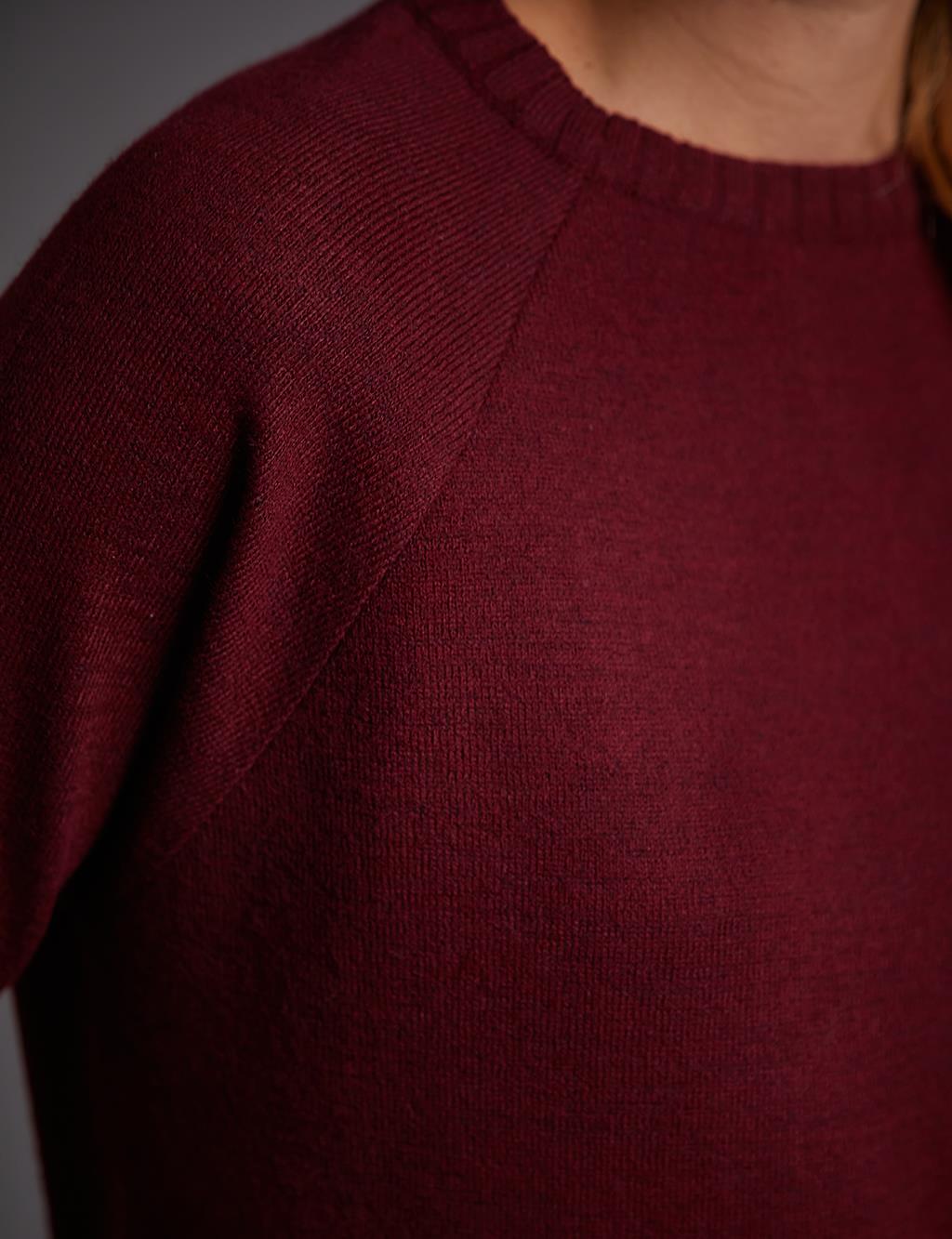 Ribana Detailed Zero Neckline Knit Tunic in Burgundy