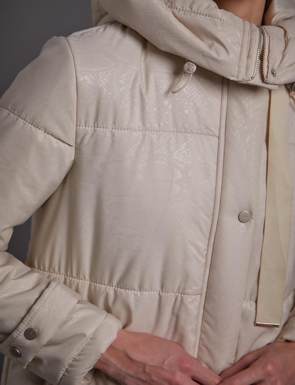 Hooded Stand-up Collar Coat Cream
