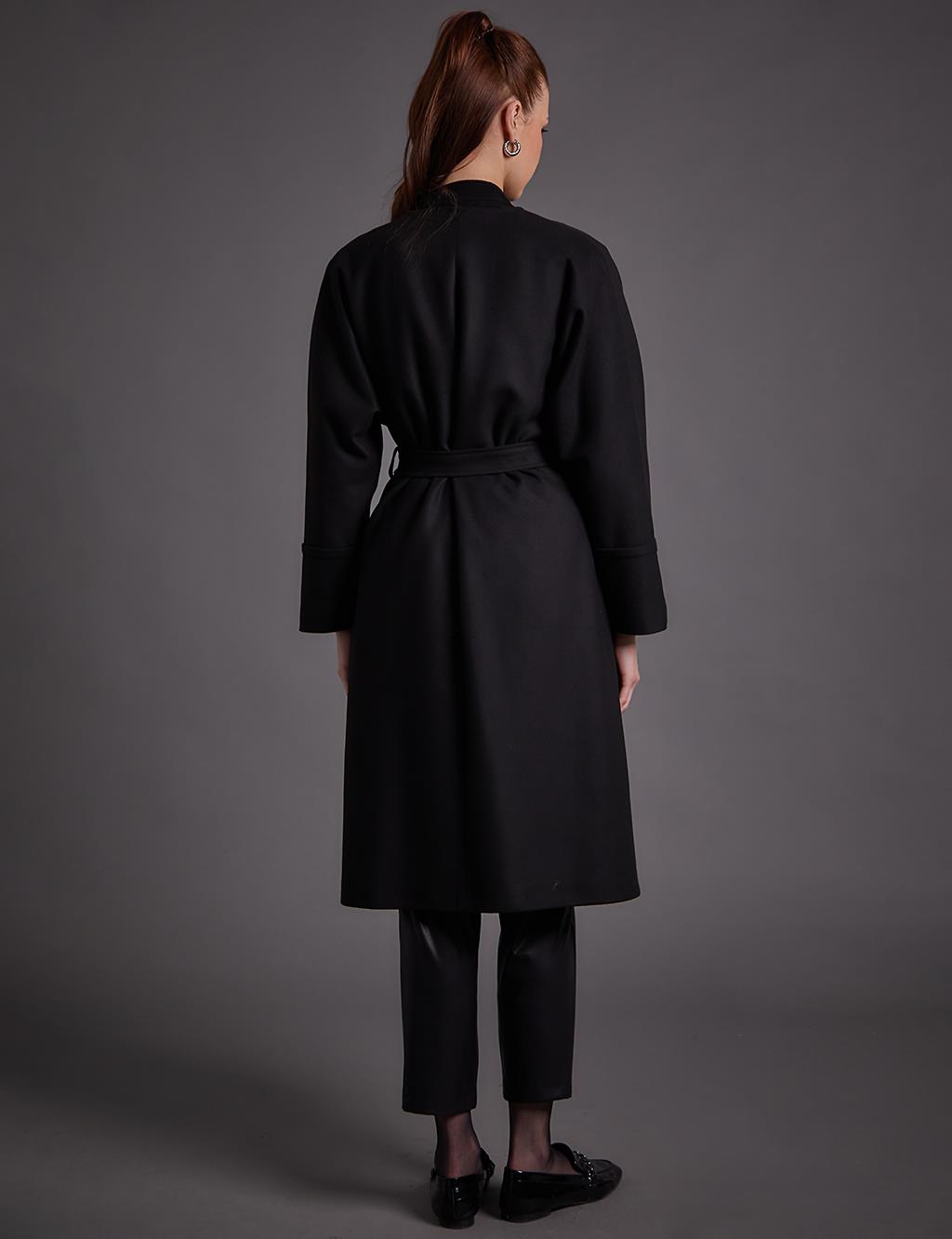 Japanese Sleeve Coat Black with Stone Embroidery on the Collar