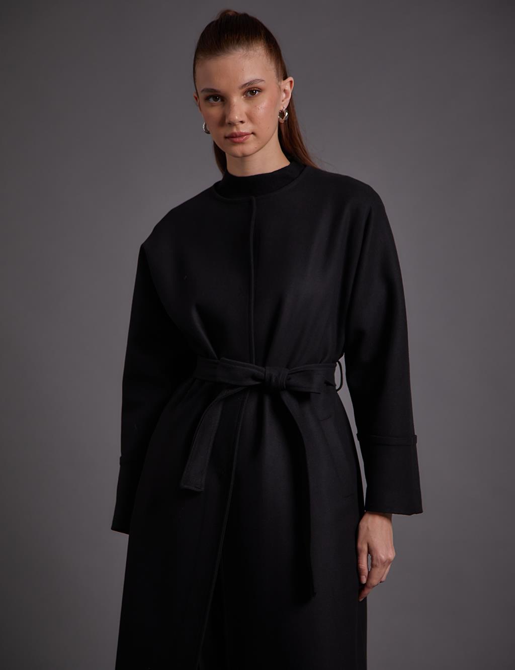 Japanese Sleeve Coat Black with Stone Embroidery on the Collar