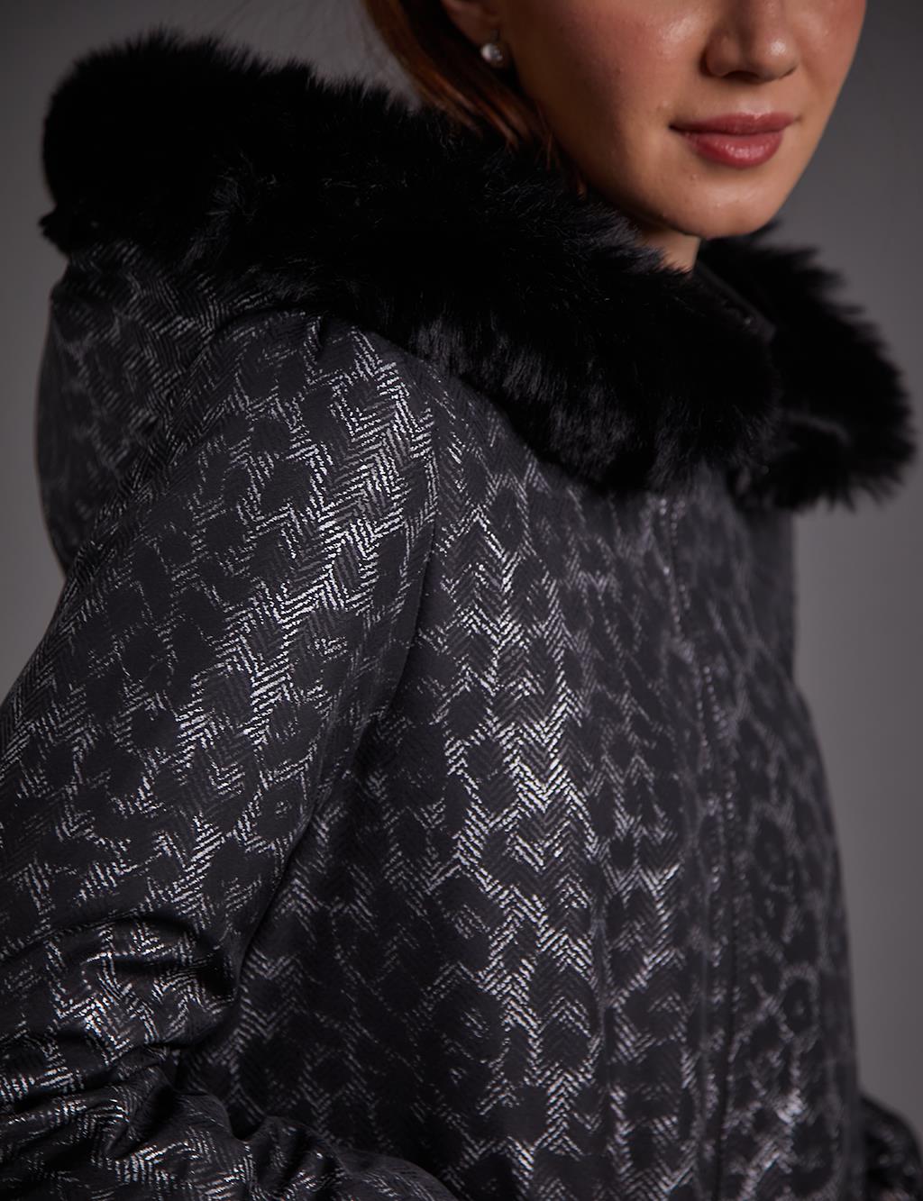 Leopard Pattern Faux Fur Coat Black