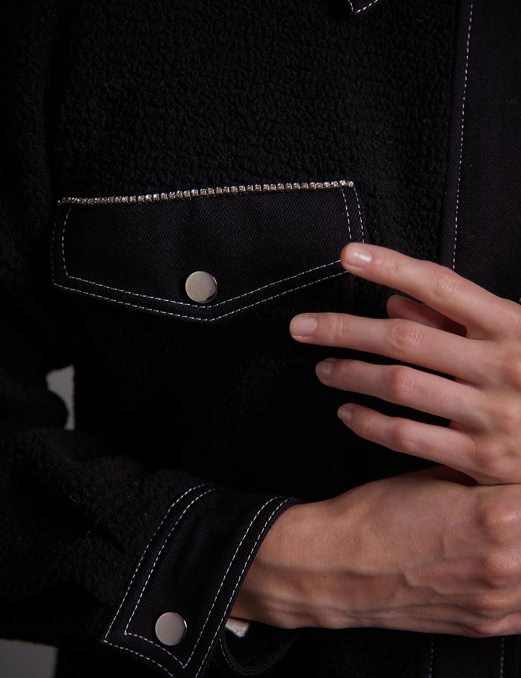 Garnished Plush Jacket Black
