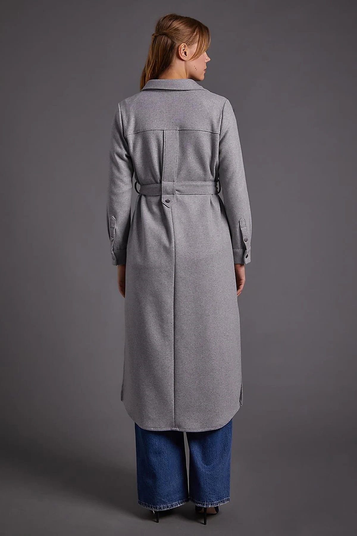 Buttoned Belted Long Stitch Tunic Gray