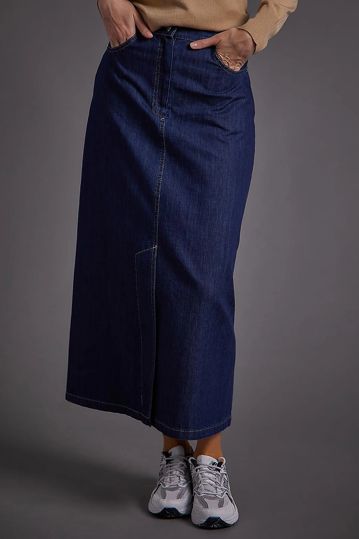 Kapalı Yırtmaçlı Denim Etek Lacivert