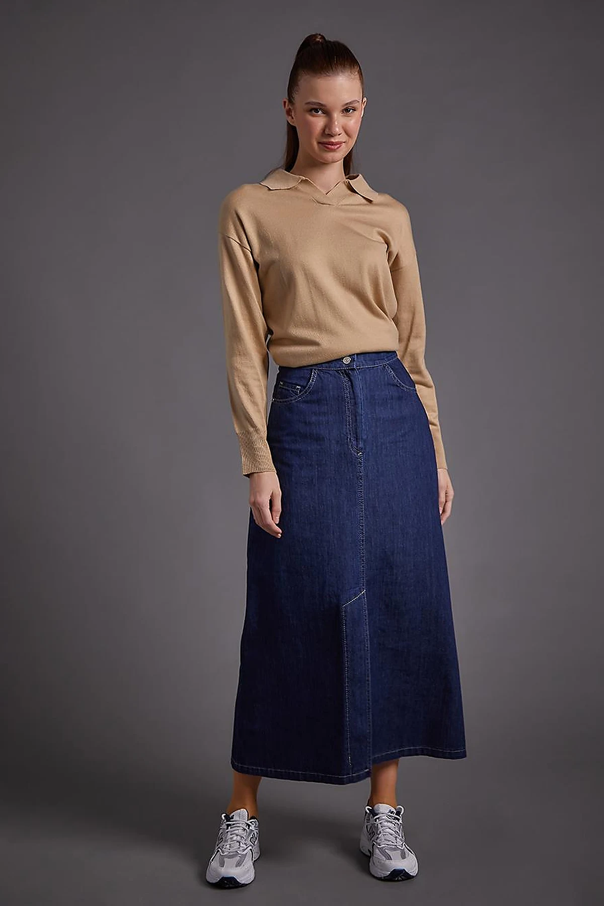 Kapalı Yırtmaçlı Denim Etek Lacivert