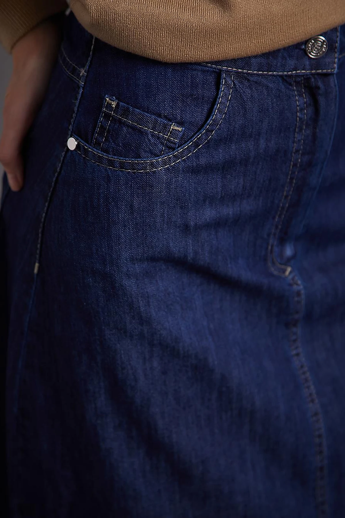 Kapalı Yırtmaçlı Denim Etek Lacivert