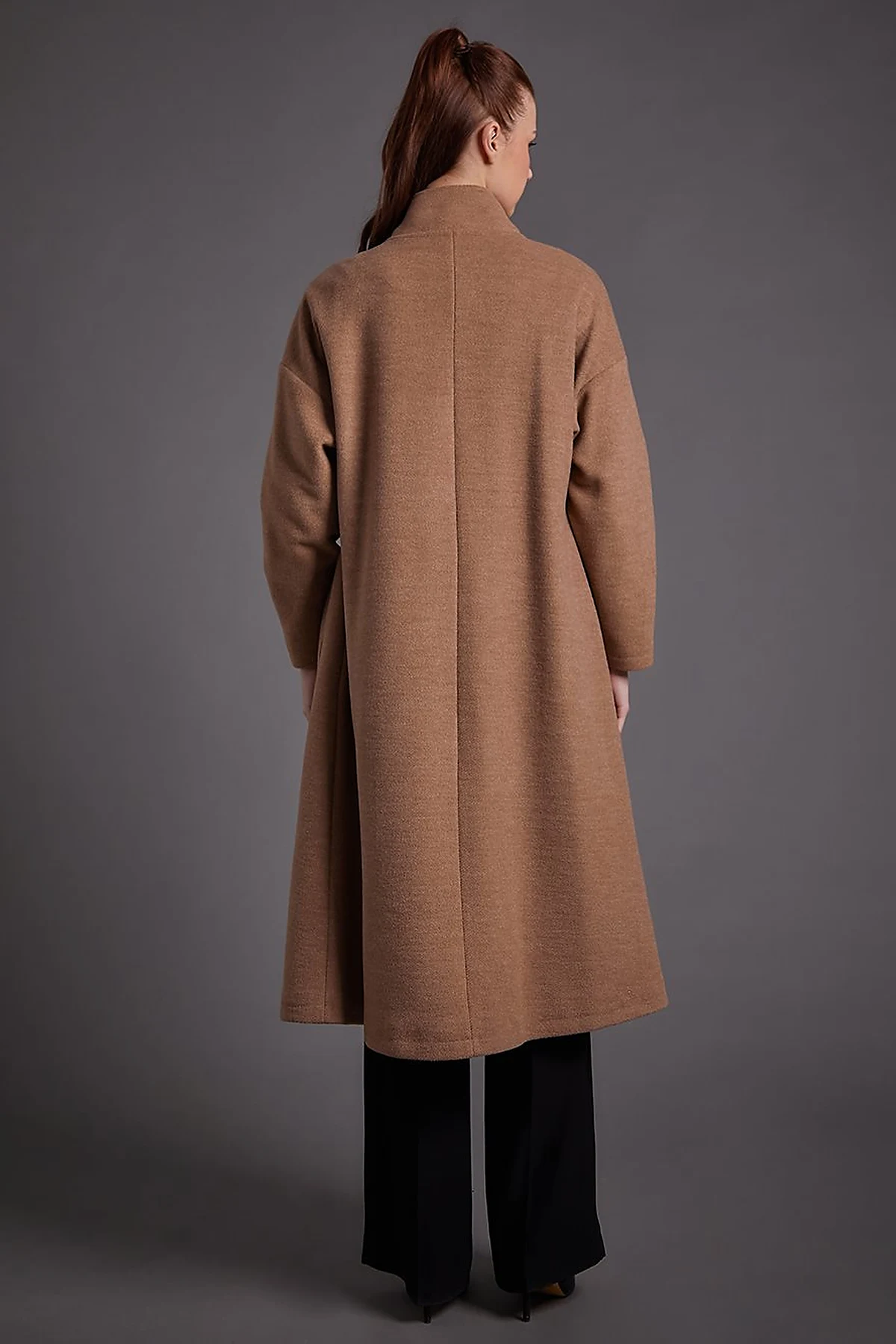 High Collar Buttoned Asymmetrical Coat Chocolate