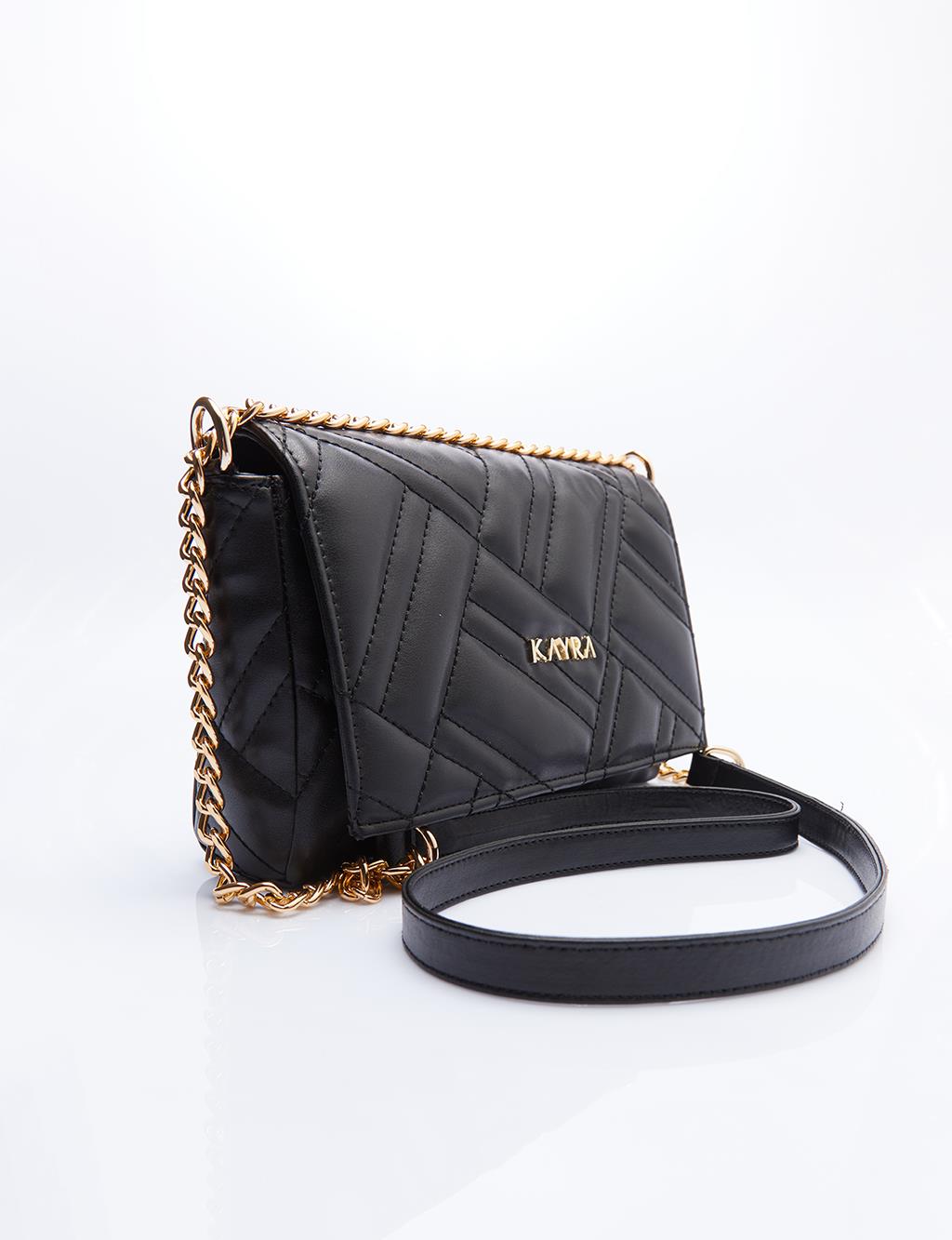 Rectangular Bag with Faux Leather Cover Black