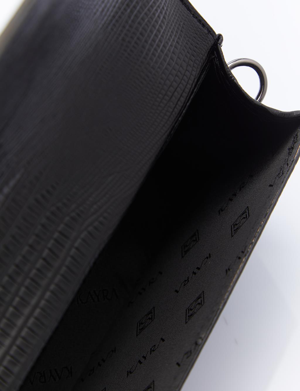  Zincir Askılı Kapaklı Çanta Desenli Siyah 