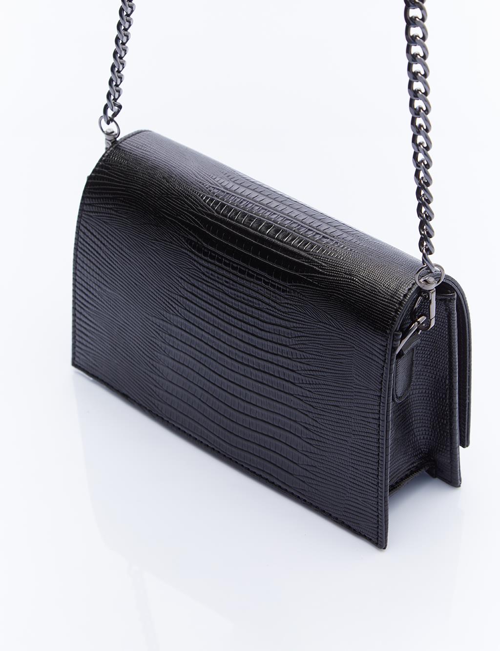  Chain Strap Cover Patterned Black Bag 