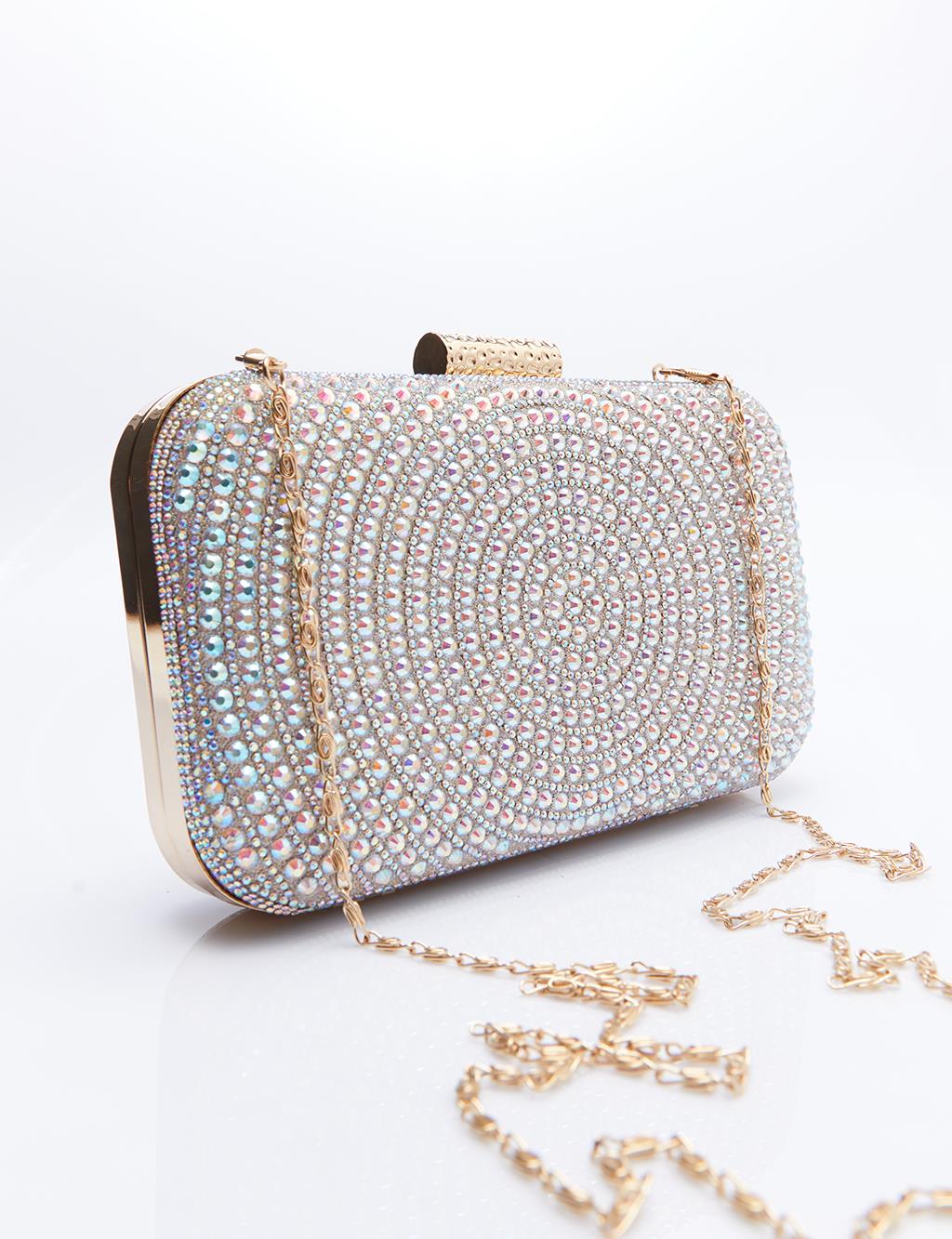 Double Sided Stone Patterned Evening Bag Gold