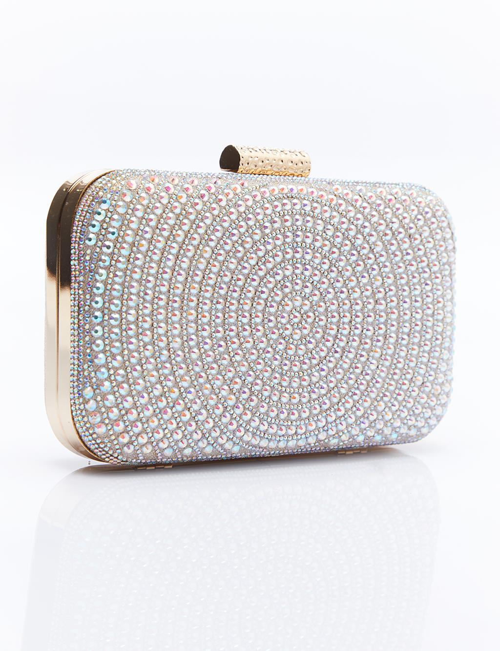 Double Sided Stone Patterned Evening Bag Gold