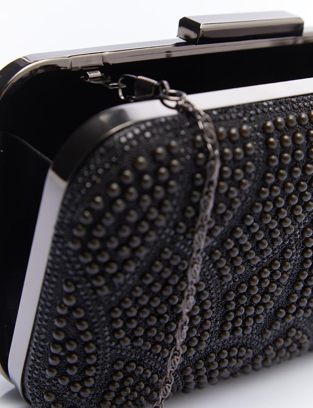 Double Sided Pearl Detail Evening Bag Black