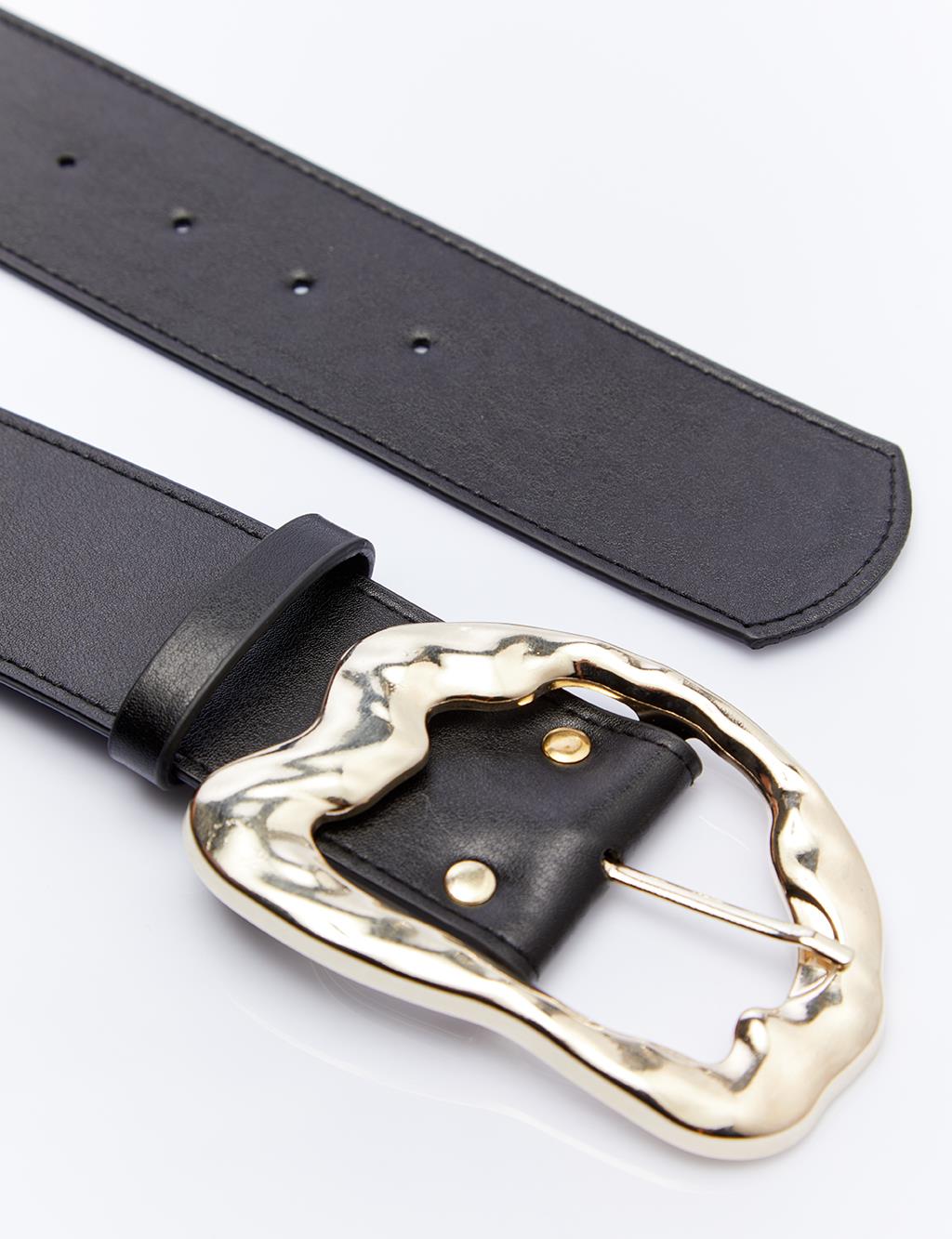 Belt with Big Metal Buckle Black Gold