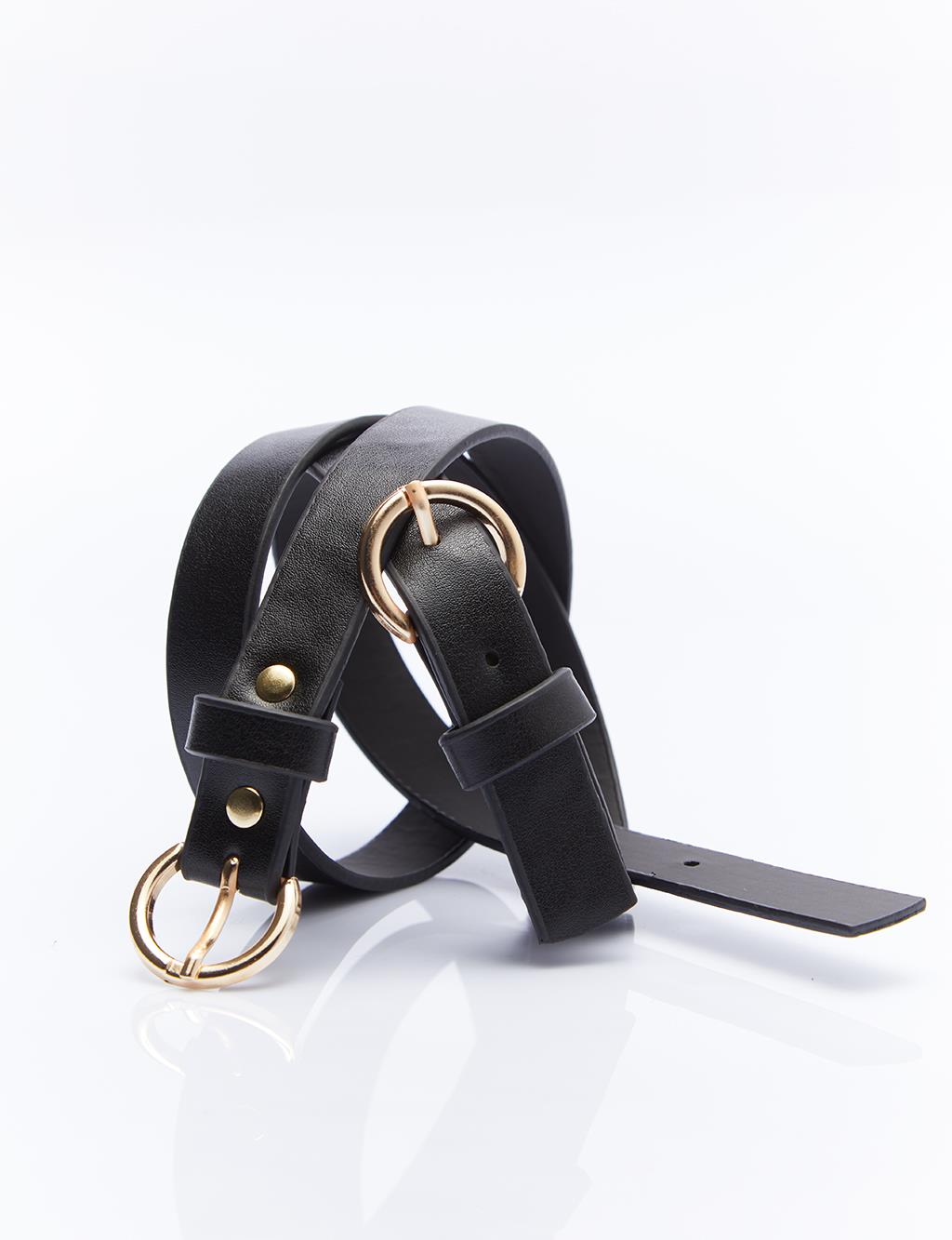 Adjustable Double Buckle Belt Black Gold