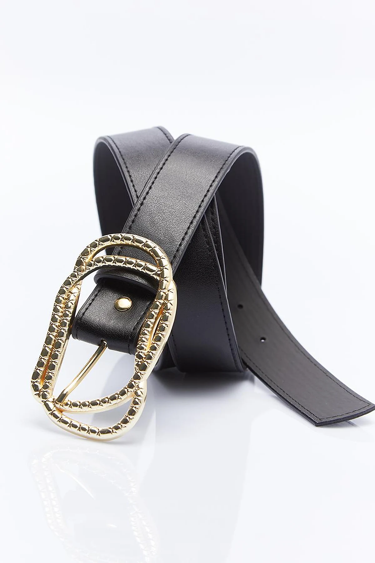 Belt with Double Metal Buckle Black Gold