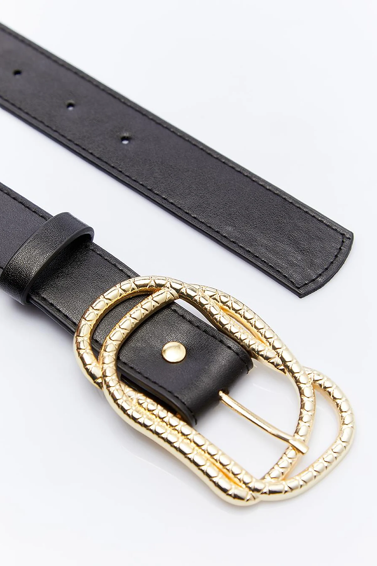 Belt with Double Metal Buckle Black Gold