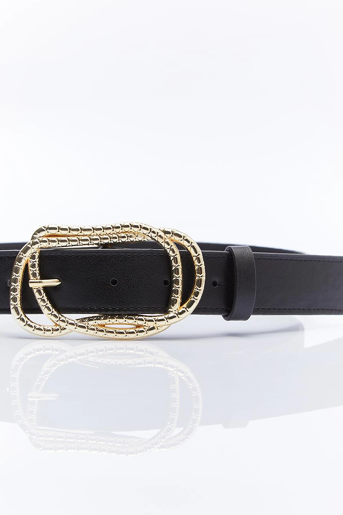 Belt with Double Metal Buckle Black Gold