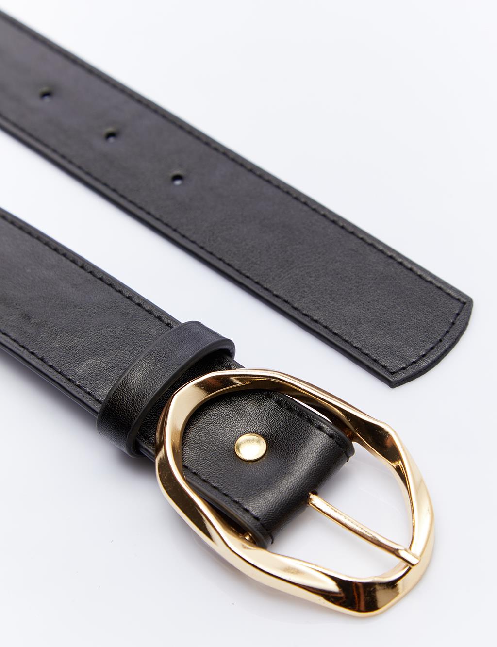 Belt with Small Metal Buckle Black Gold