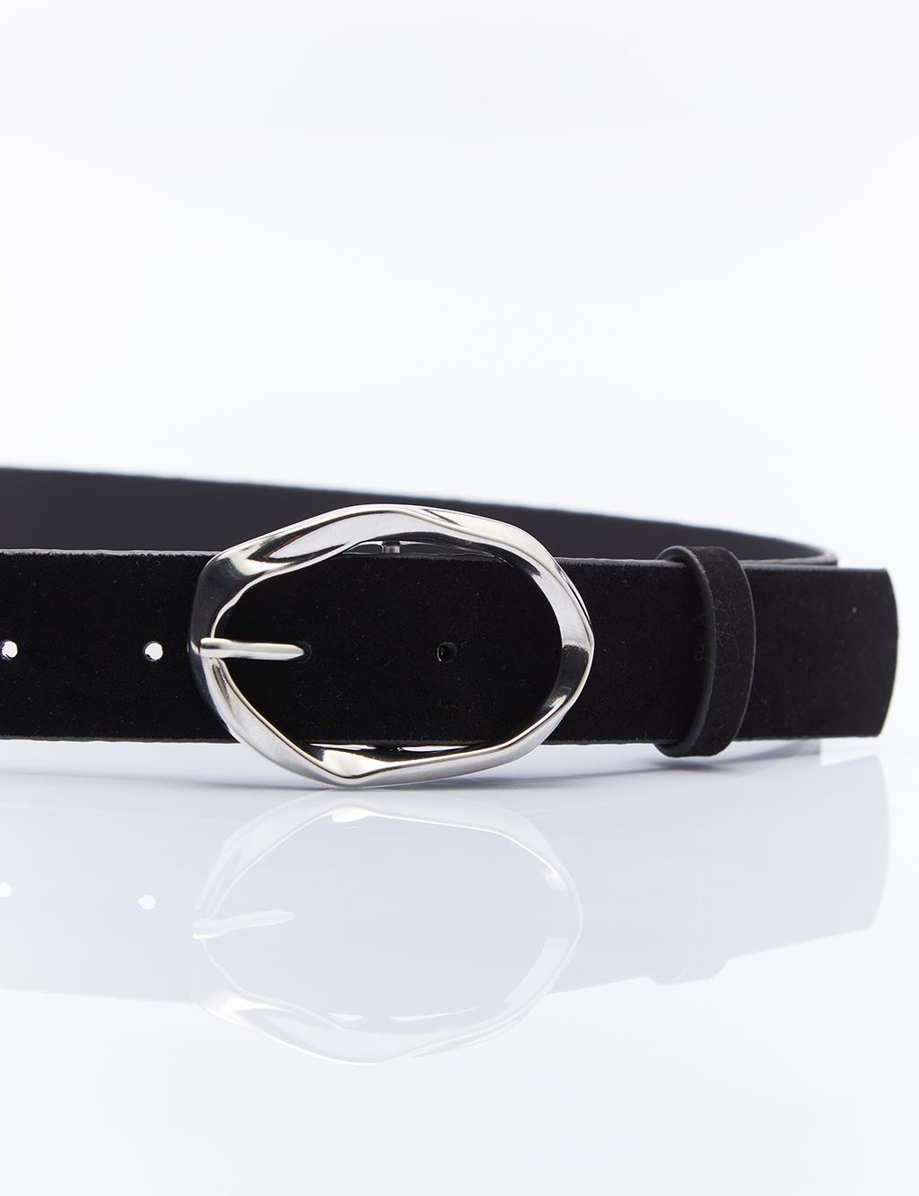Belt with Small Metal Buckle Black Silver