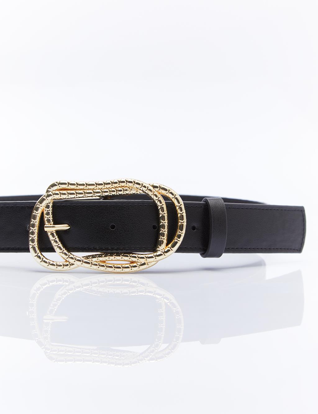 Belt with Double Metal Buckle Black Gold