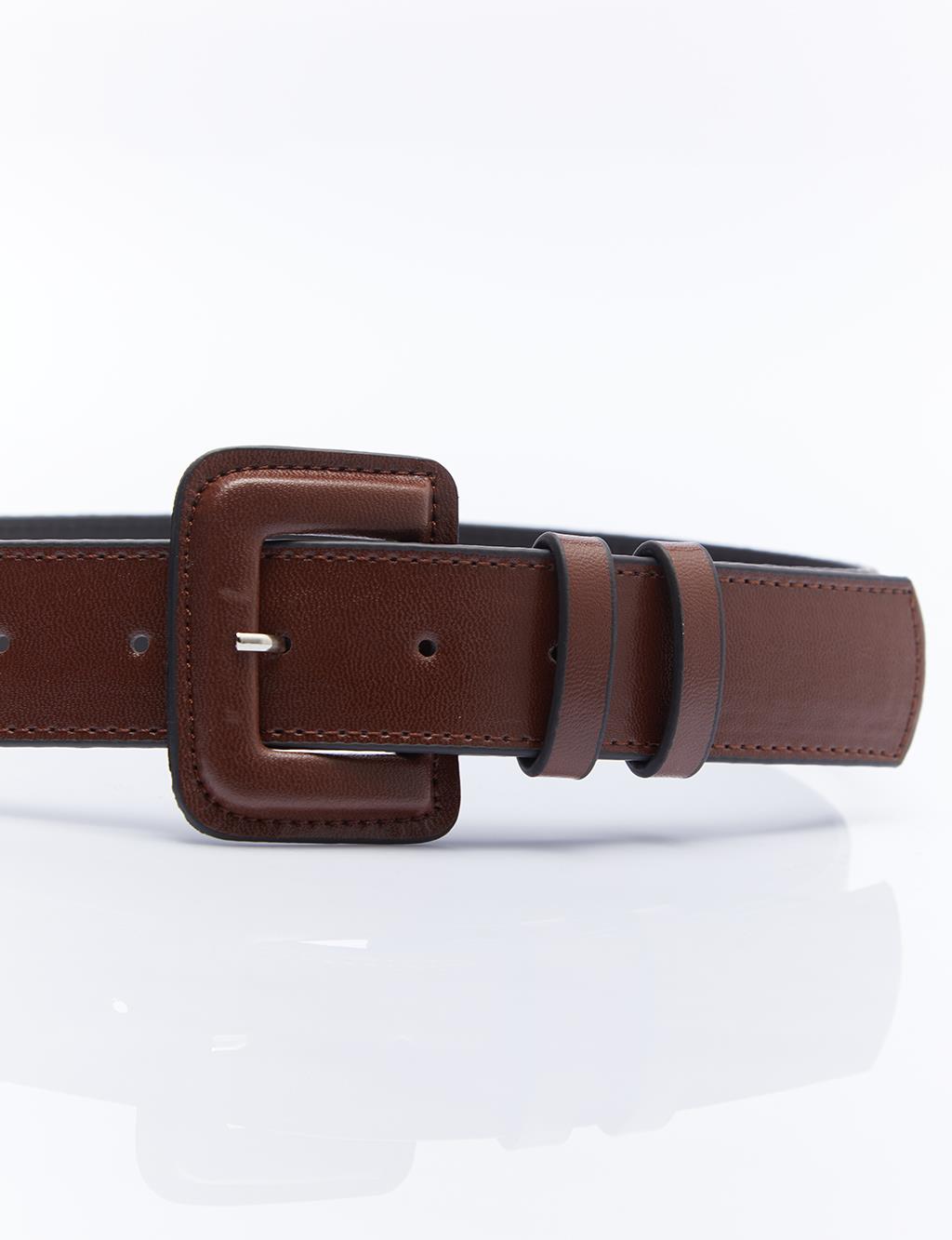 Faux Leather Coated Belt Brown