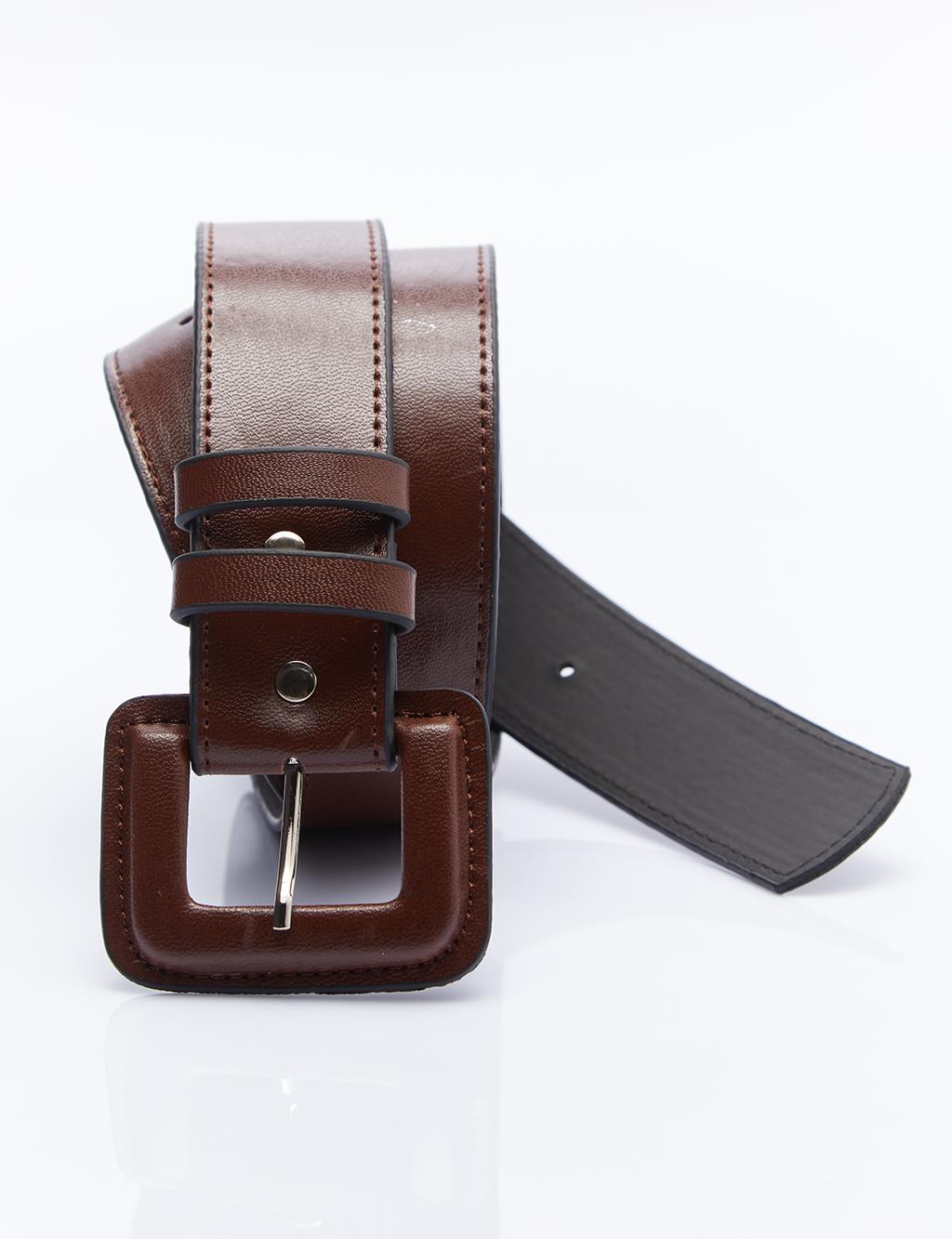 Faux Leather Coated Belt Brown