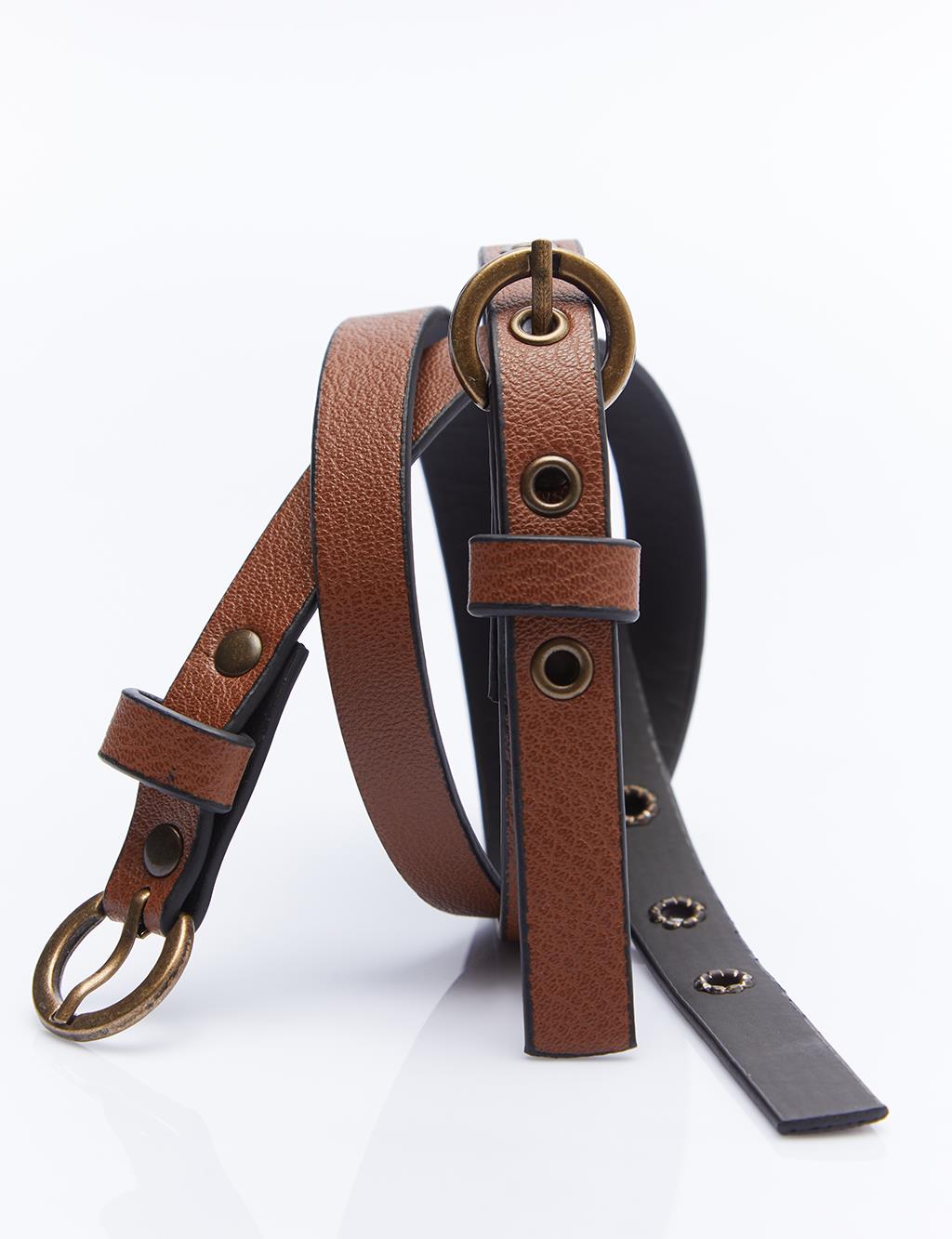 Double Sided Belt Brown with Bronze Buckle
