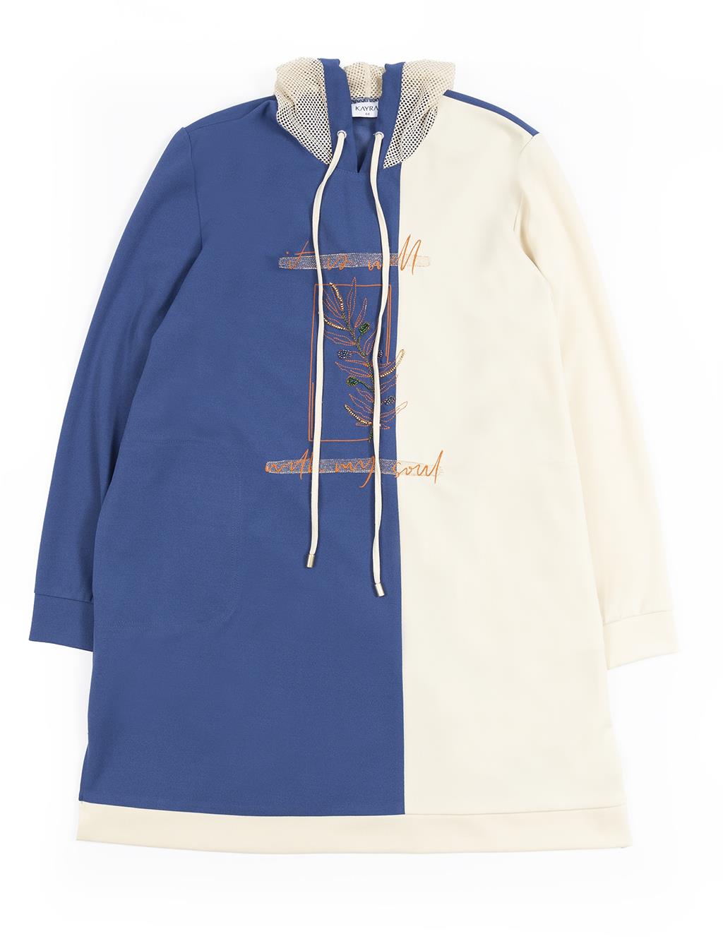 Printed Double Suit with Hood Detail Dark Indigo