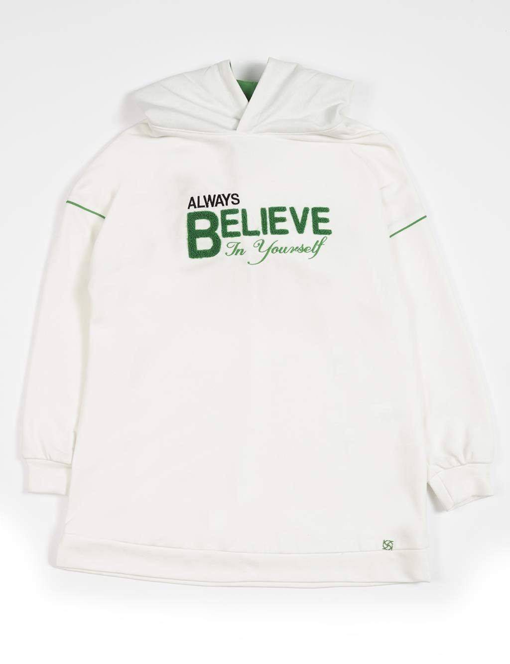 Three-Ply Embroidered Text Sweatshirt Ecru