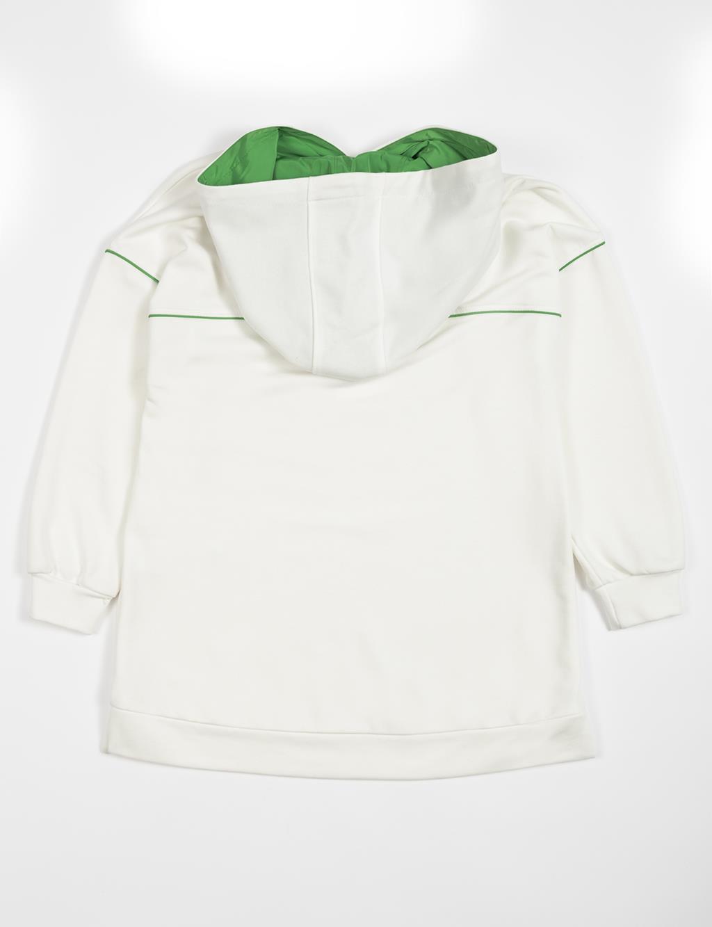 Three-Ply Embroidered Text Sweatshirt Ecru