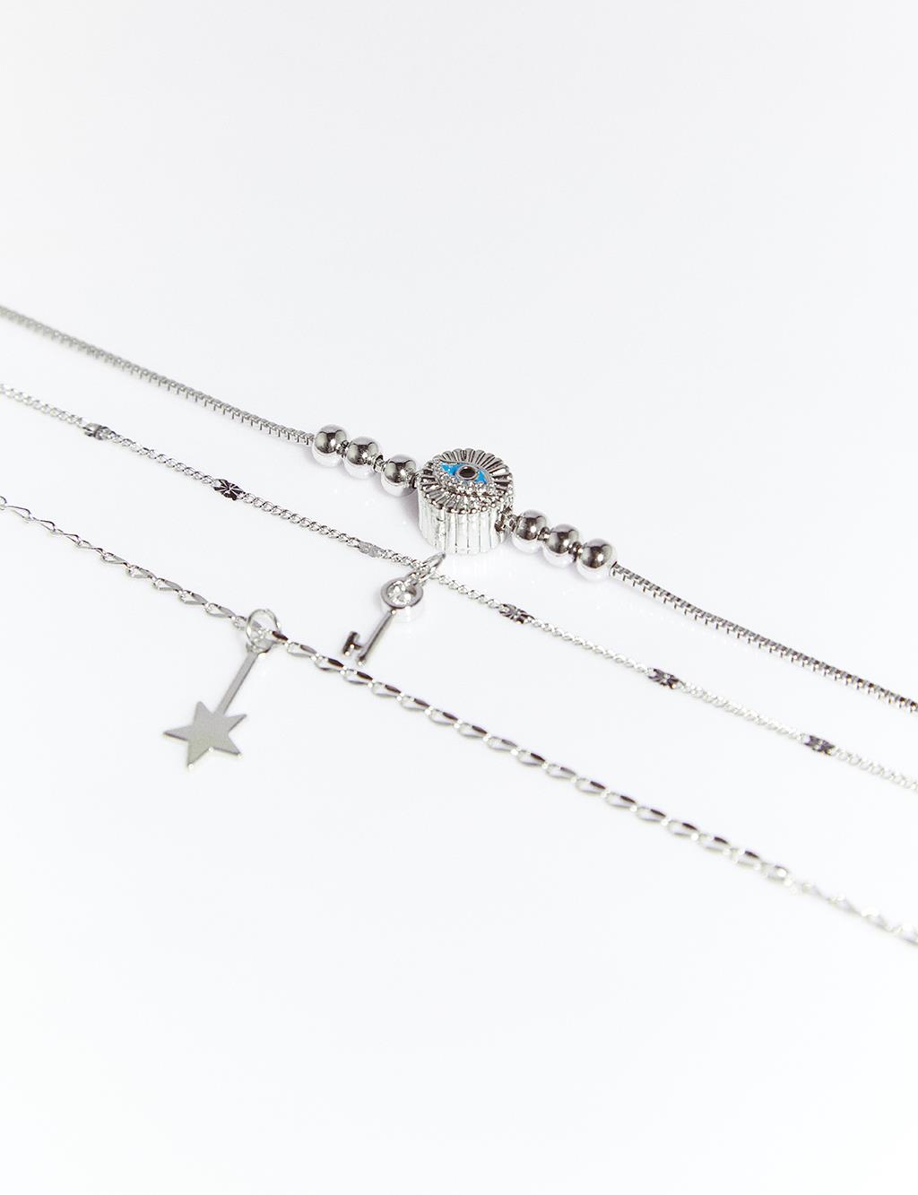 Multiple Minimal Figure Necklace Silver
