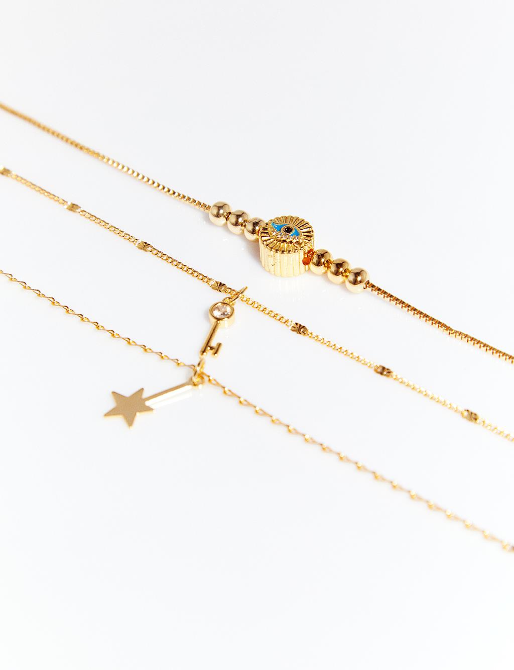 Multiple Minimal Figure Necklace Gold