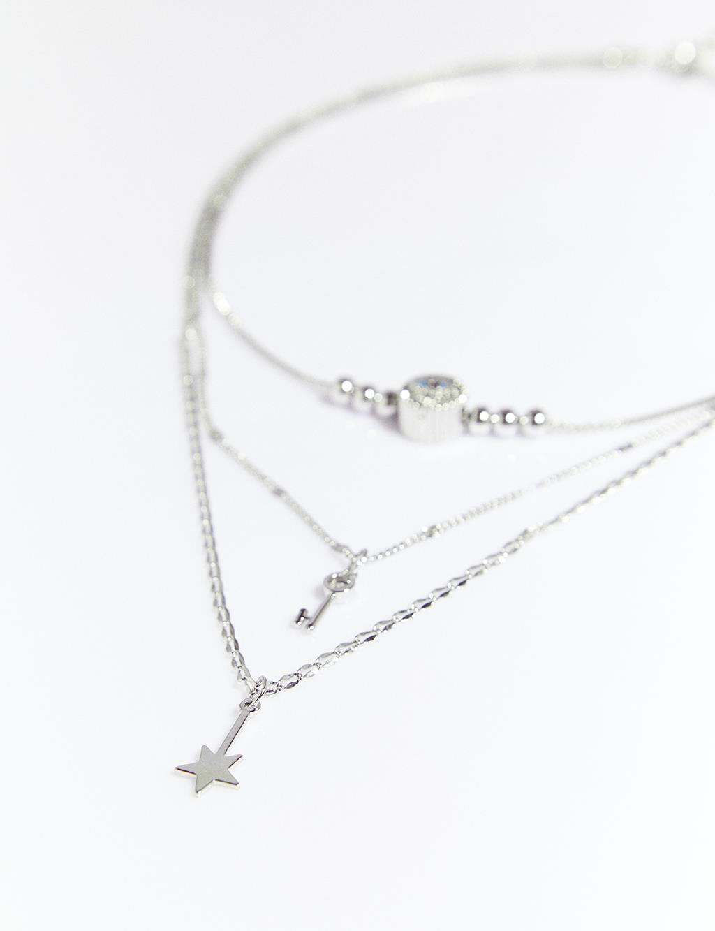Multiple Minimal Figure Necklace Silver