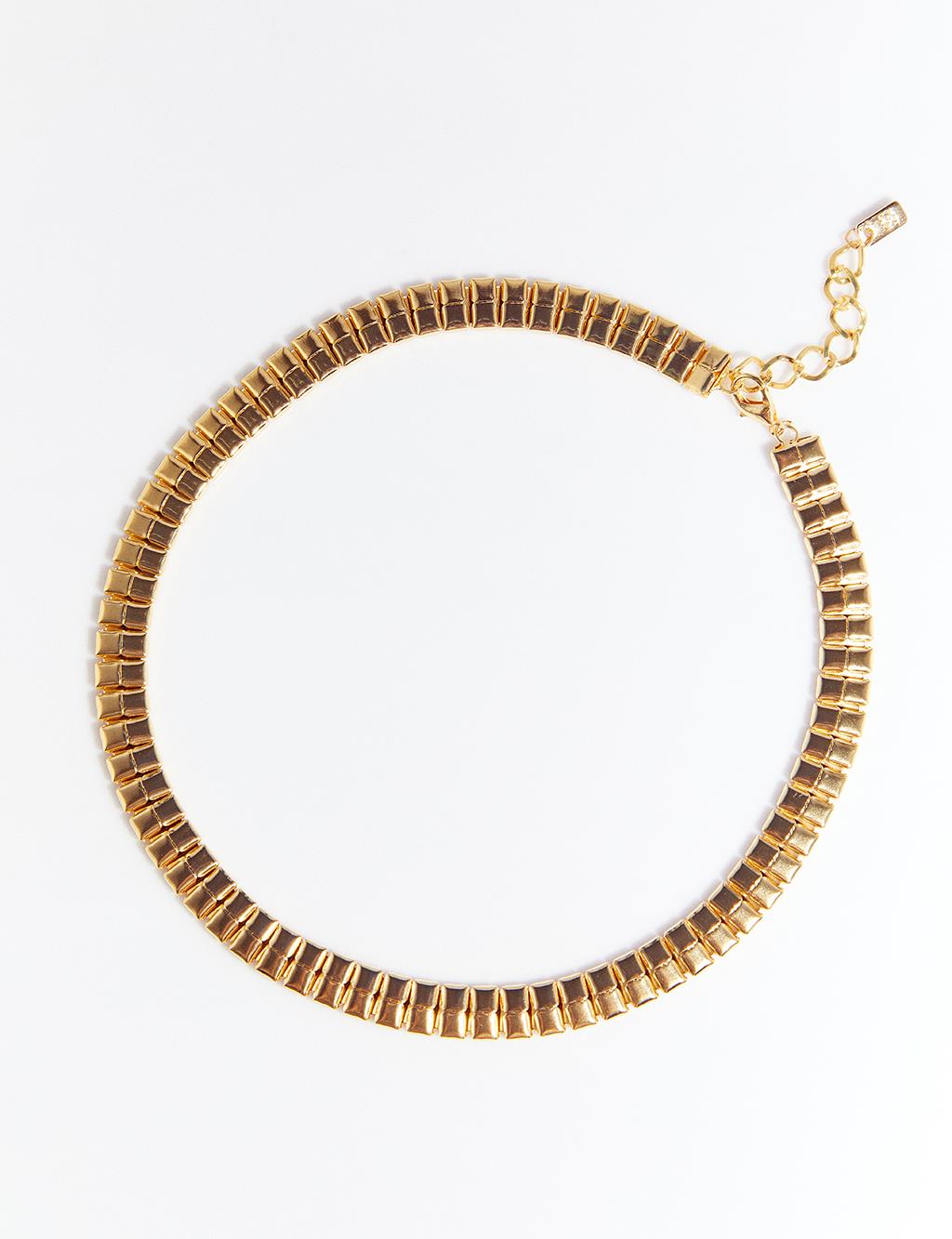 Cut Bead Row Necklace Gold