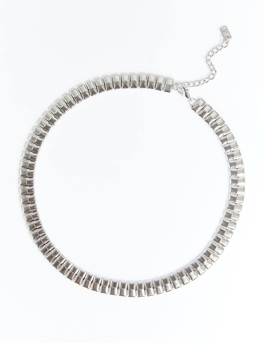 Cut Bead Row Necklace Silver