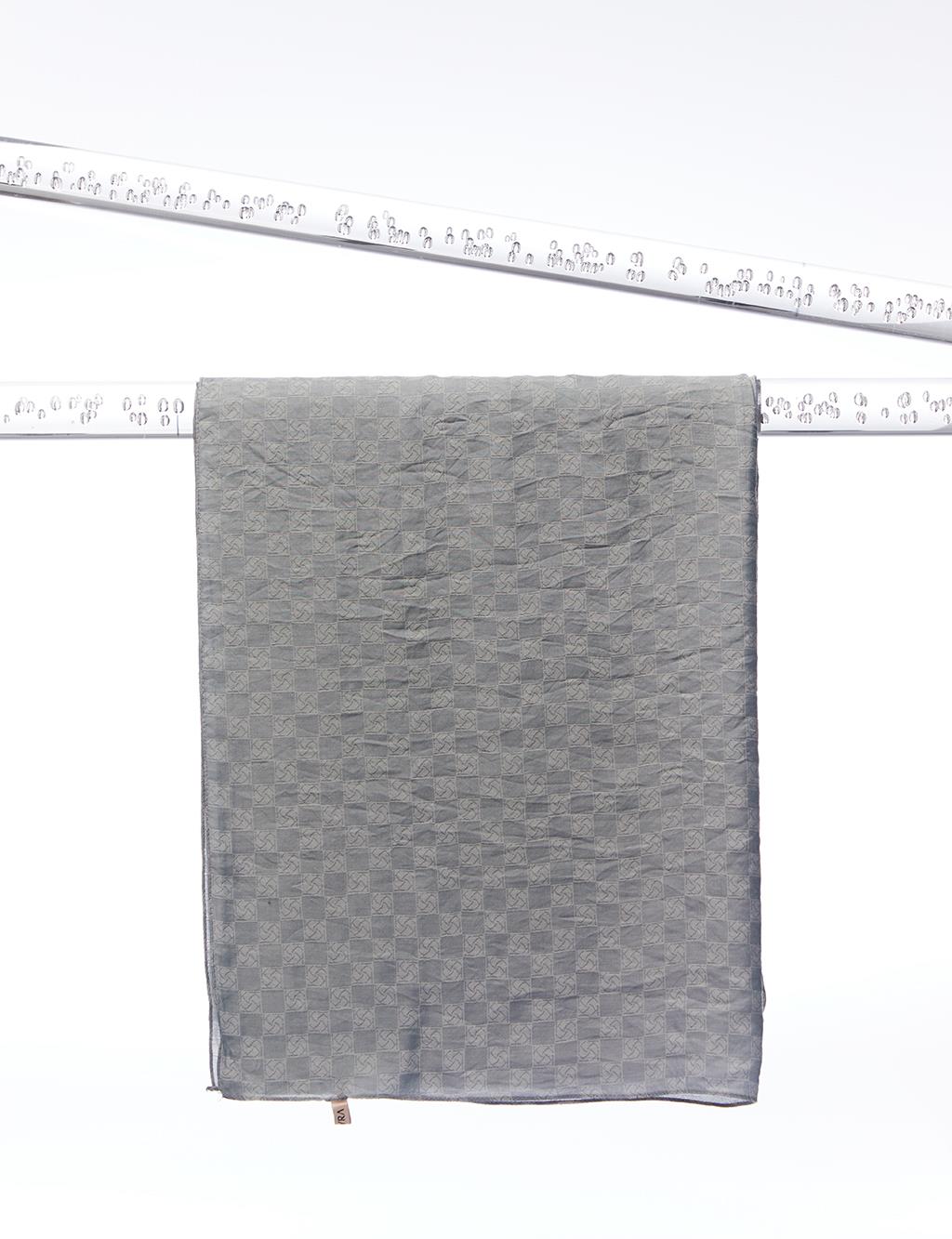 Checker Monogram Jacquard Viscose Shawl Gray