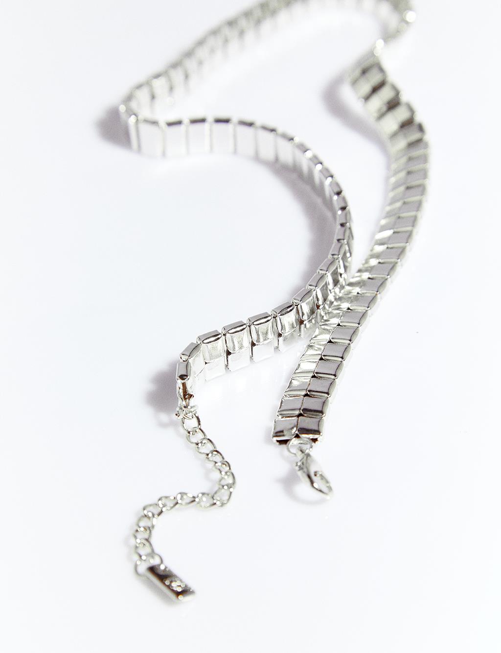 Cut Bead Row Necklace Silver