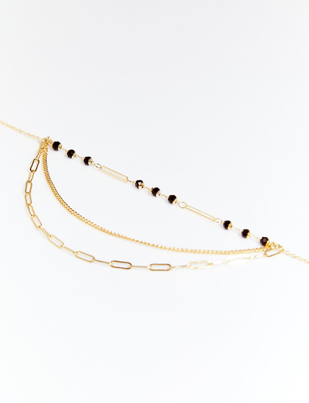 Black Bead Detailed Necklace Gold
