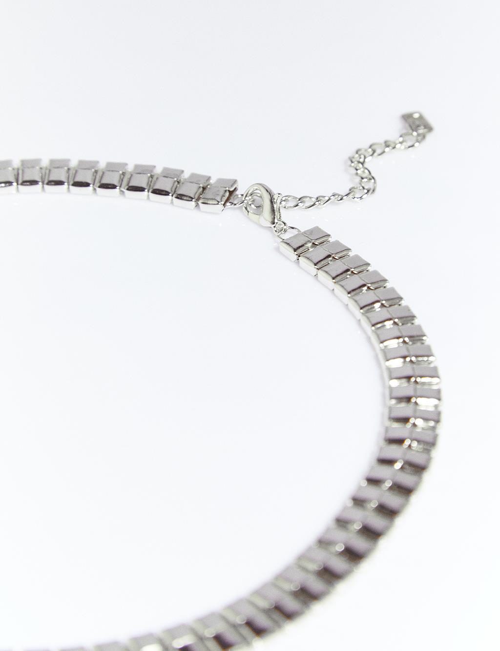 Cut Bead Row Necklace Silver