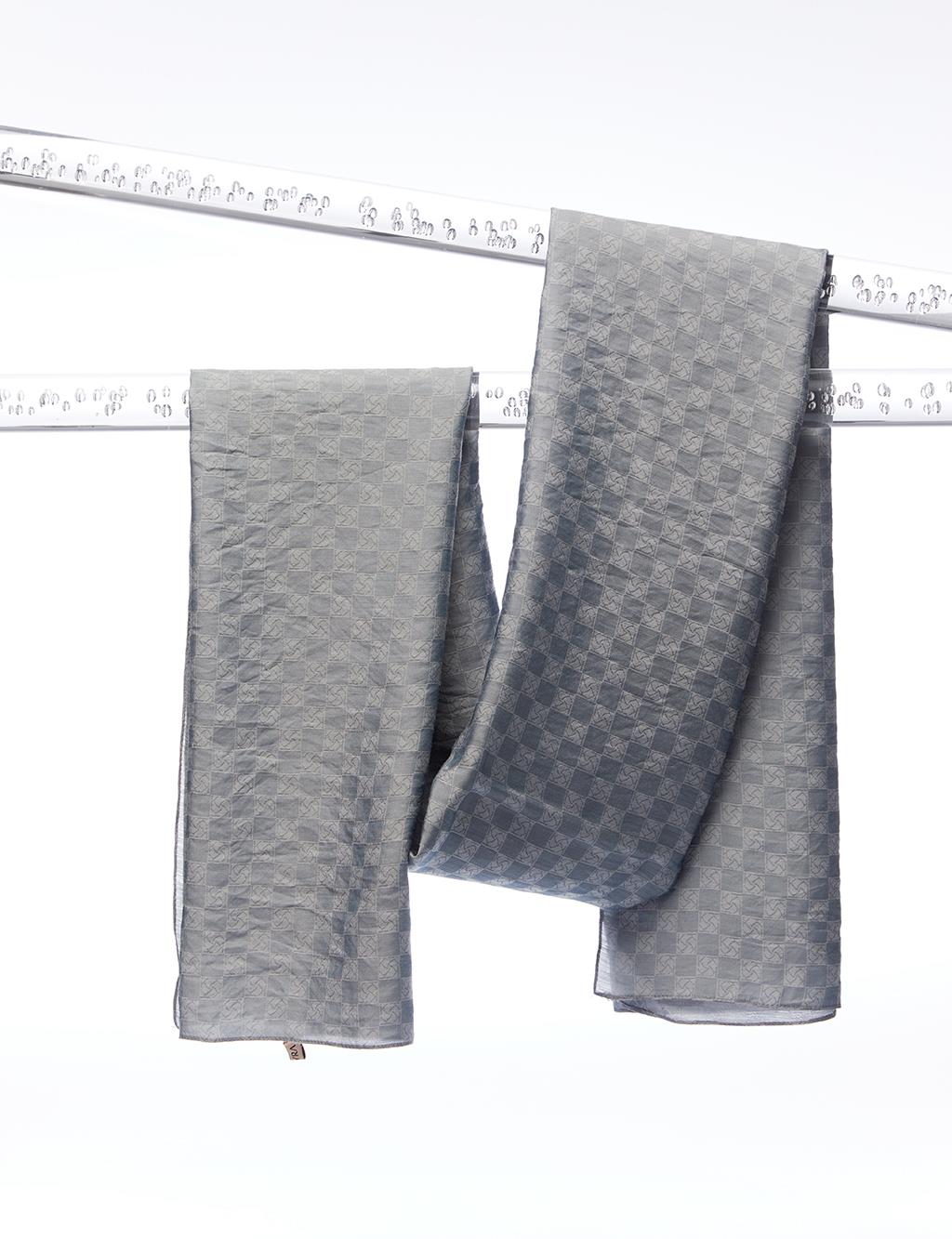 Checker Monogram Jacquard Viscose Shawl Gray