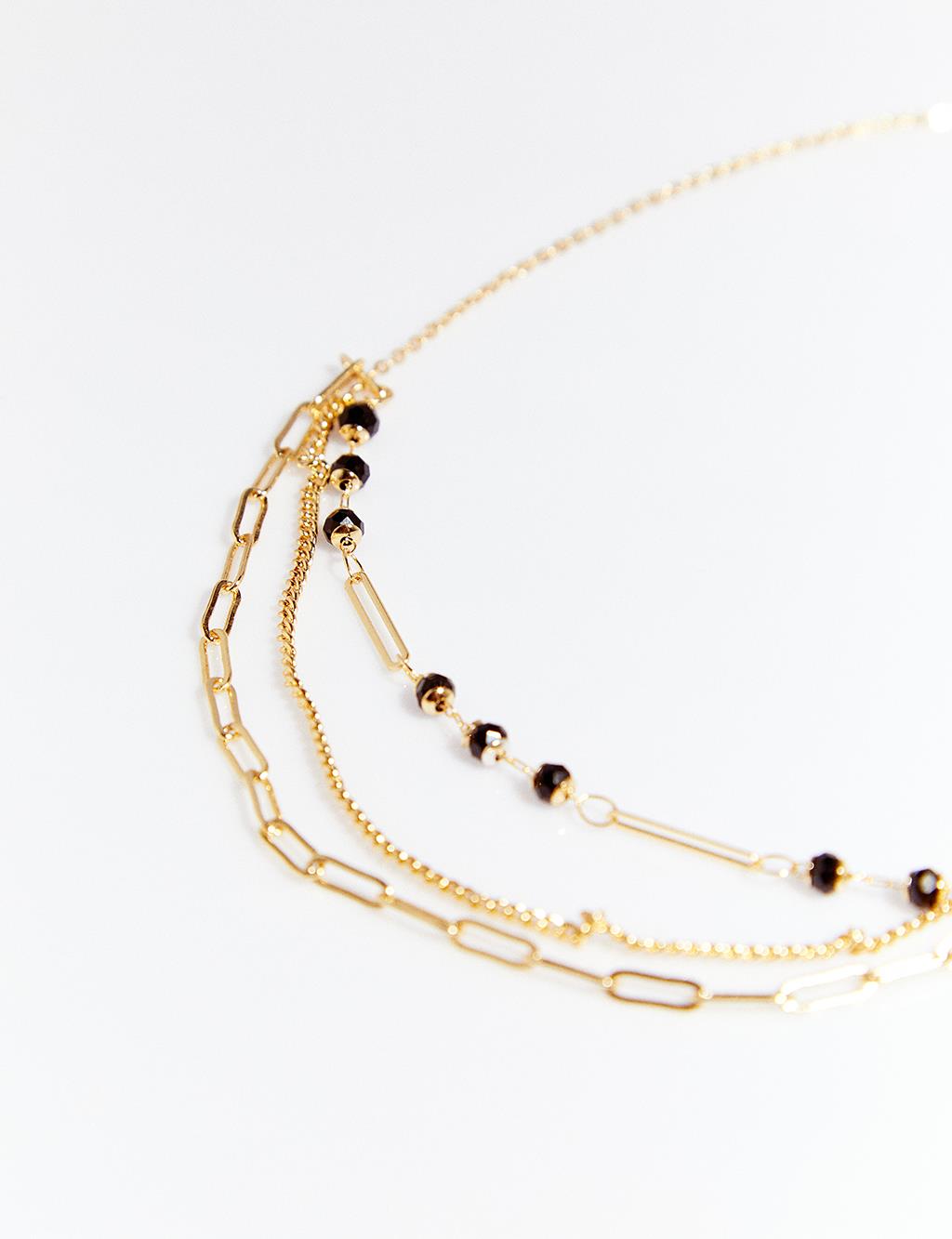 Black Bead Detailed Necklace Gold