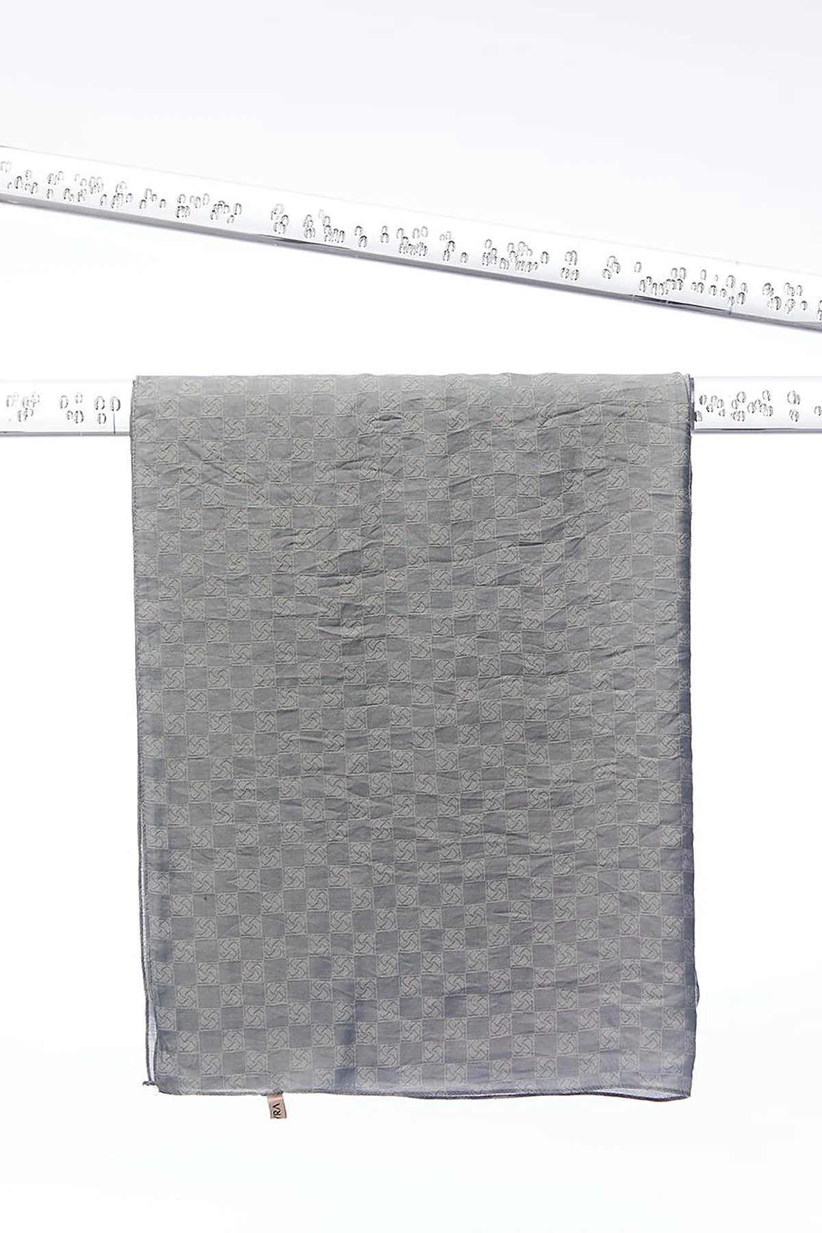 Checker Monogram Jacquard Viscose Shawl Gray