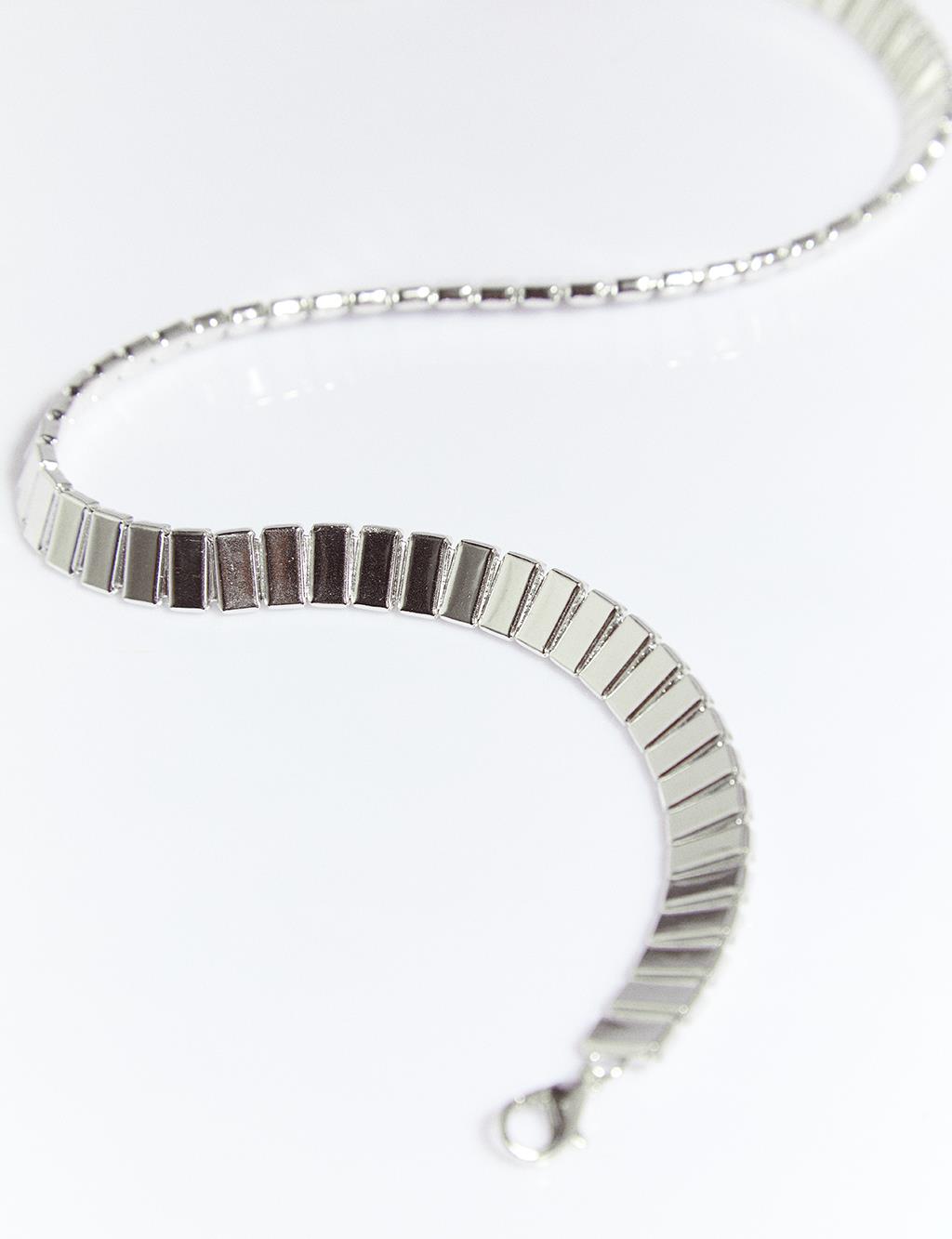 Cut Bead Row Necklace Silver