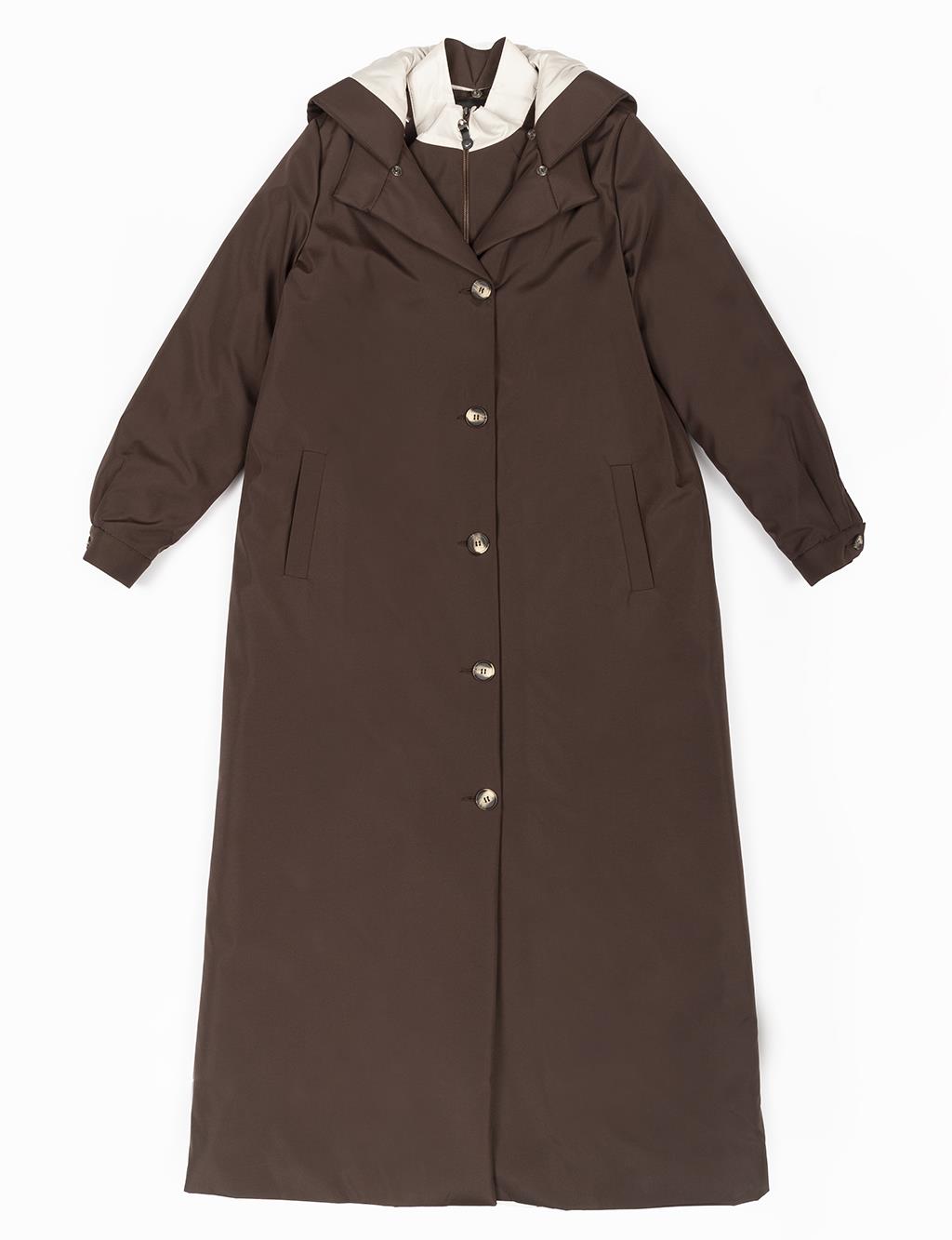 Hood Detailed Top Coat Dark Brown